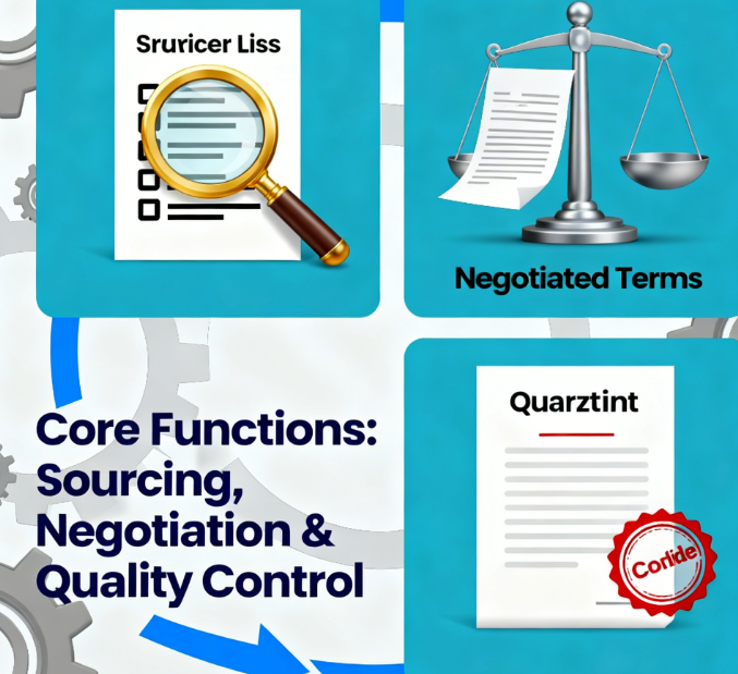 A professional chinese sourcing agent shaking hands with a factory manager inside a manufacturing facility, illustrating successful negotiation and partnership.